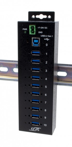 10 Port USB 3.2 Gen1 Managed HUB, inkl. Din-Rail