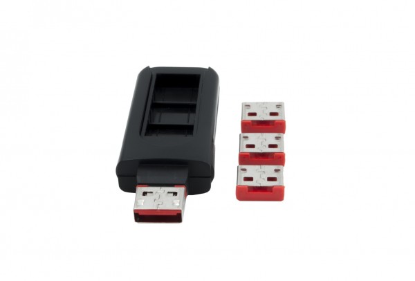 4 x USB Schloss und Abdeckung für alle USB Ports (Rot)
