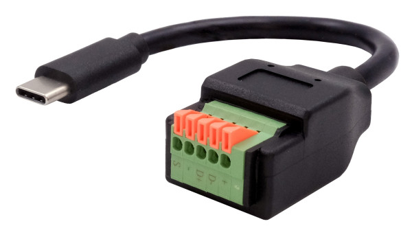 Kabel-Adapter USB-C Stecker zu 5-pin Terminal Block mit Drucktaster, USB 2.0, 15 cm