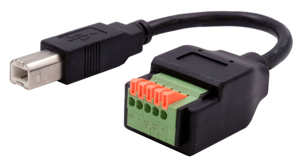 Kabel-Adapter USB-B Stecker zu 5-pin Terminal Block mit Drucktaster, USB 2.0, 15 cm