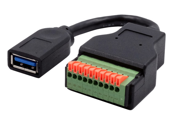 Kabel-Adapter USB-A Buchse zu 10-pin Terminal Block mit Drucktaster, USB 3.2, 15 cm