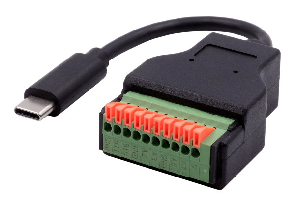 Kabel-Adapter USB-C Stecker zu 10-pin Terminal Block mit Drucktaster, USB 3.2, 15 cm