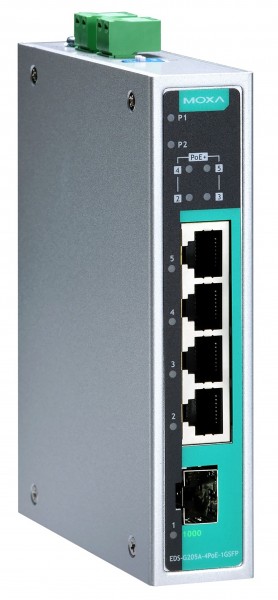 MOXA 5-Port Ethernet PoE Switch - 4*10/100/1000Tx + 1*SFP