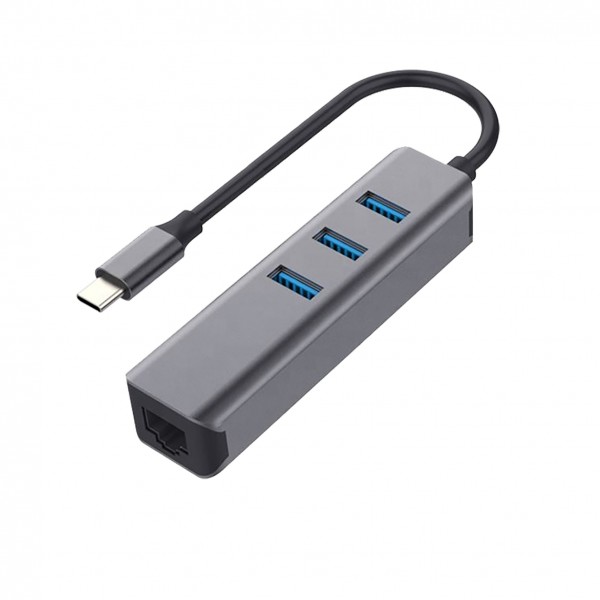 USB 3.2 Gen1 HUB mit 3x USB Ports und 1x Ethernet 1Gigabit LAN (C-Stecker)