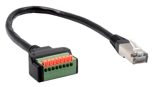Kabel-Adapter RJ45 Stecker zu 8-pin Terminal Block mit Drucktaster, CAT.6, 30 cm