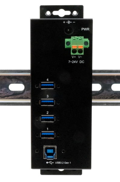 Managed 4 Port USB 3.2 Gen 1 Metall HUB, inkl. DIN-Rail, 3A Strom