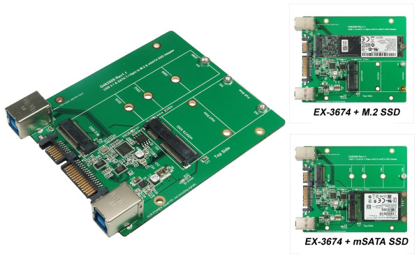 USB 3.2 Gen 2x1 und SATA 3 to M.2 or mSATA SSD