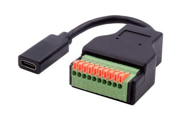 Kabel-Adapter USB-C Buchse zu 10-pin Terminal Block mit Drucktaster, USB 3.2, 15 cm