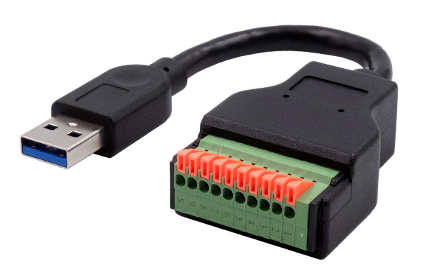 Kabel-Adapter USB-A Stecker zu 10-pin Terminal Block mit Drucktaster, USB 3.2, 15 cm